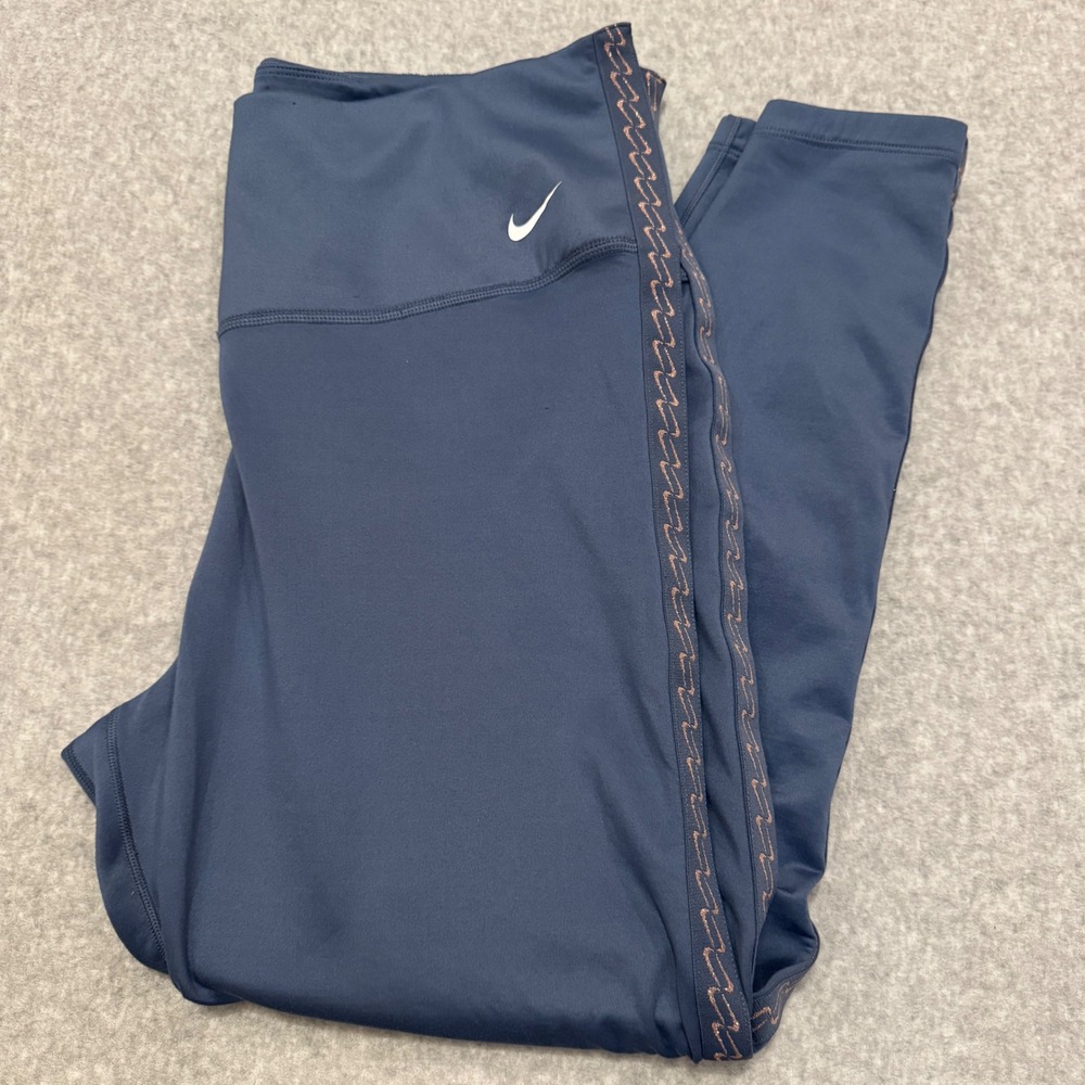 Nike Therma-FIT Navy Blue Leggings Metallic Copper Trim Plus Size XXL